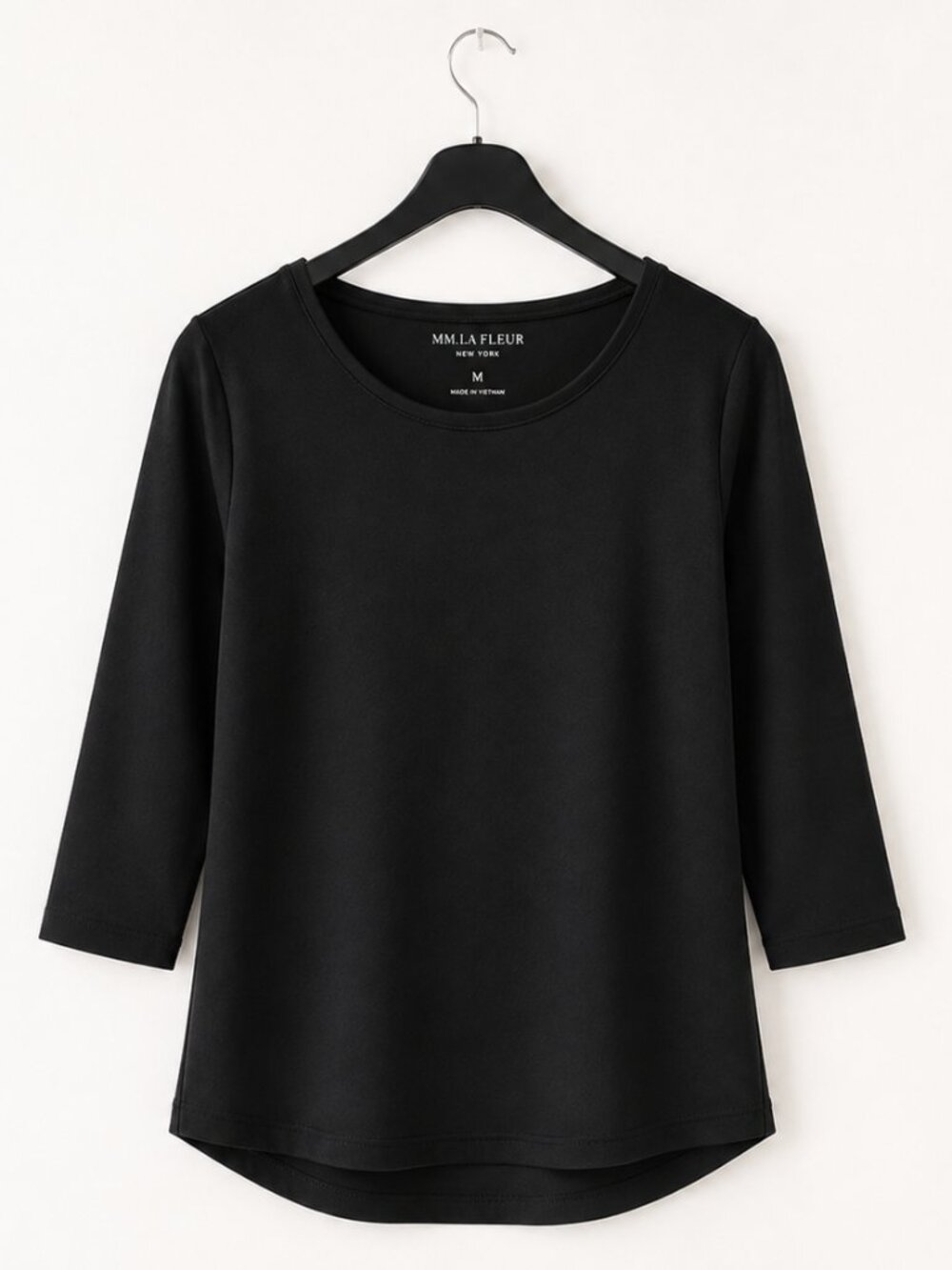M.M.LaFleur Owen T-Shirt Black M Organic Pima Cotton 3/4 Slv EUC-